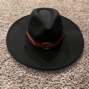 Black Wide Brim Hat with Logo Band